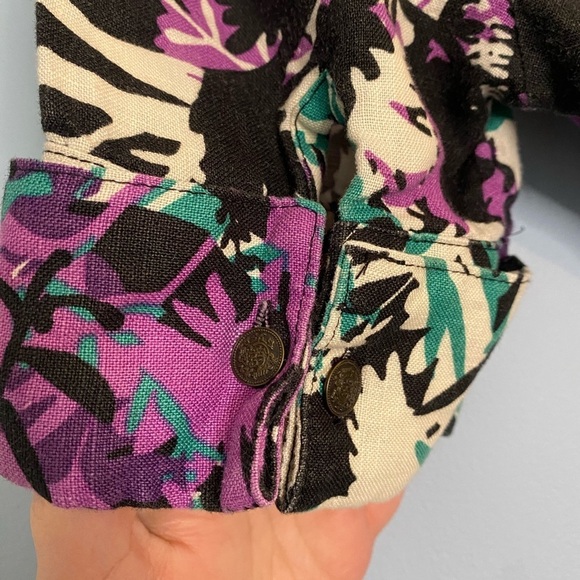 Vintage JG Hook Linen Dress Size 10 Women’s Faux Wrap Dress Belted Black Teal - Picture 5 of 5